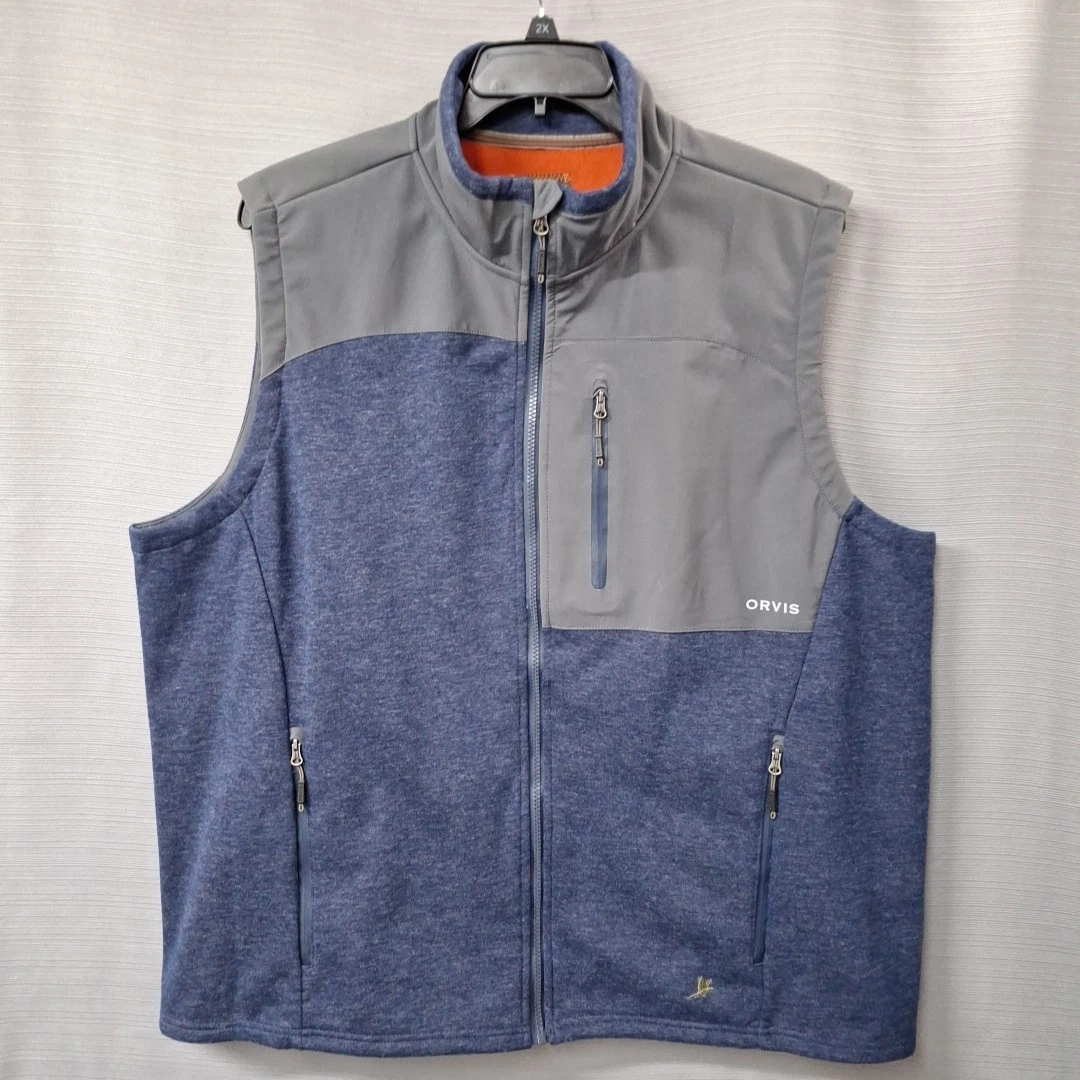 Orvis Men's XXL Vest Hybrid Wool Fleece Lined Blue/Gray 2SMX Full Zip