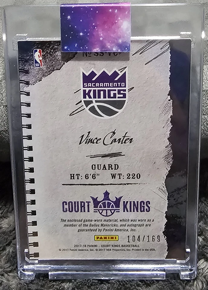 2017-18 Panini Court Kings Vince Carter Patch Auto Card #'d 104/169 Grizzlies  - Image 2 of 2
