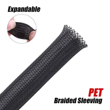 Black Braided Cable Sleeving Expandable 1mm-100mm Wire Harness Sheathing Loom