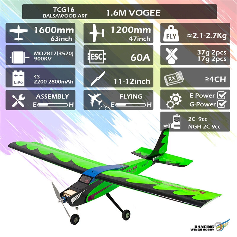 TCG16 Vogee ARF Balsa Wood RC Model Radio Control Airplane Kit 1600mm Wingspan - Image 2 of 4