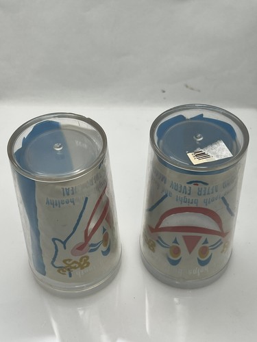 Vintage Creepy Clown Dental Ad Retro Plastic Clear Cups Set Of 2 5” Tall - Picture 8 of 8