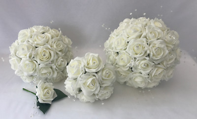 Hochzeit Blumen Elfenbein Rose Kristall Strauß, Braut, Brautjungfer, Blumenmädchen Stab