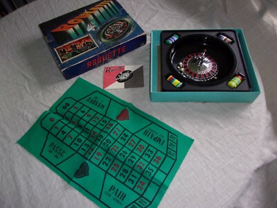 Vtg Game Roulette Monte Carlo Layout Wheel Felt Chips Balls Original  Box Gamble