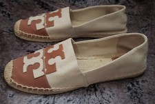 Tory Burch Double T Logo Patch Canvas Espadrille tan-beige 7 NWOB