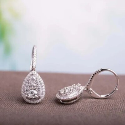 Lab Created Diamond Drop & Dangle Earrings 3Ct Round Cut 14k White Gold Plated