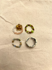 Set of 4 Handmade Colorful Beaded Rings - Adjustable