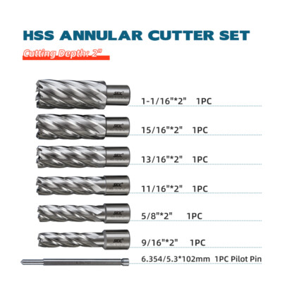 US Stock HSS Annular Cutter Set 3/4'' Weldon Shank 9/16 1-1/16 Magnetic Drill Bit