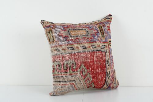 Square Turkish Oushak Rug Pillow Cover, Handmade Faded Carpet Cushion Cover - Picture 2 of 4