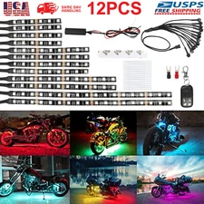 12/16pc Motorcycle RGB LED Strip Light Under Glow Neon Kit Bluetooth APP Control