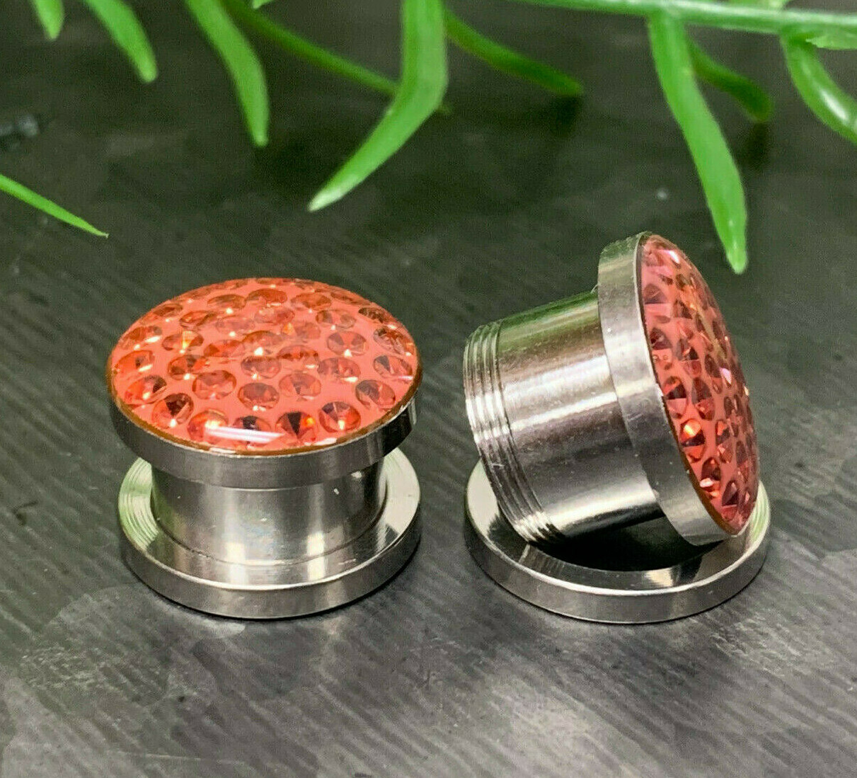 PAIR Epoxy Coated Ferido Gems Screw Fit Plugs Tunnels Earlets Gauges