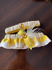 Wedding Bridal Garter Set Yellow And Ivory, Handmade New