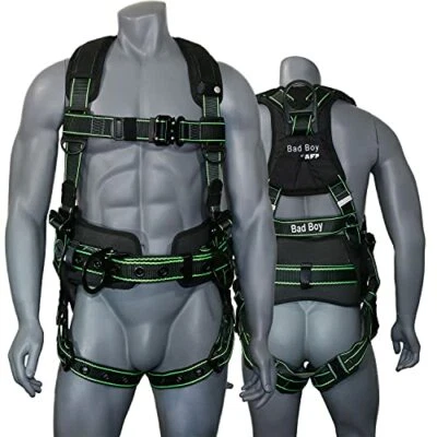 AFP Fall Protection Safety Harness Premium Black w/ Hi-Viz Lime Stitches Bad Boy