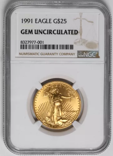 1991 1/2 Oz $25 Gold American Eagle NGC Gem Uncirculated Better Date