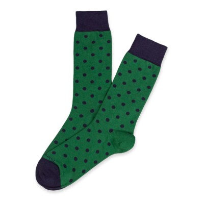 Men's Fahrenheit Green & Navy Polka Dot Sock Cotton Blend -Made in Italy 