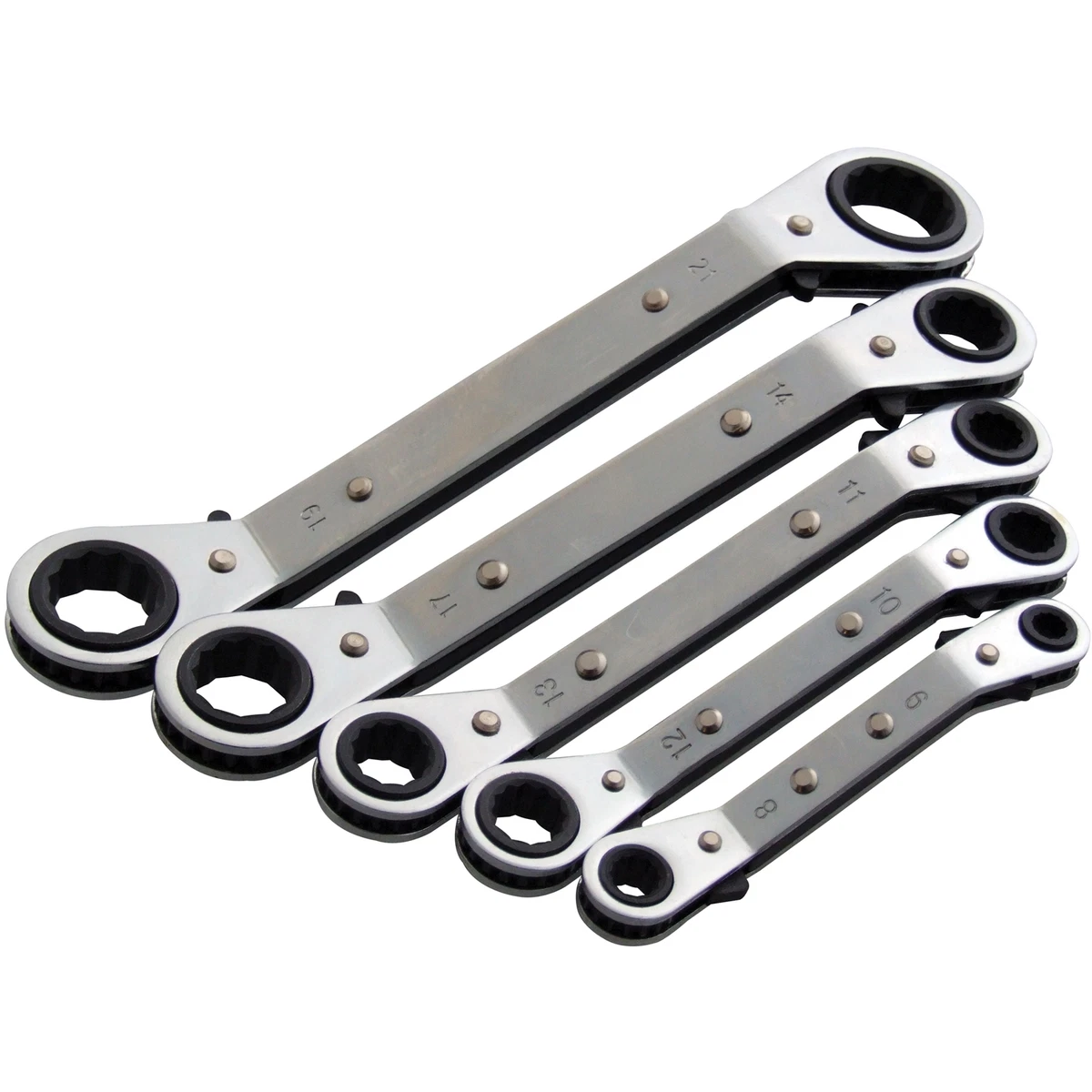 Amtech Offset Ratchet Spanner Set 5 Ratchet Ring Spanners metric 6 21mm