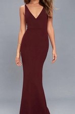 Lulus Burgundy V-Neck Strappy Sleeveless Solid Maxi Dress, Women’s Size M