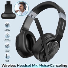 Bluetooth Headset Noise Canceling Mute Mic Single/Dual Ear Wireless Headphones