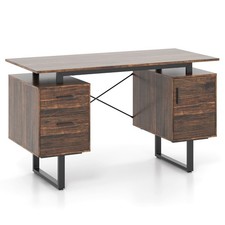 Floating Computer Desk with Metal Frame Dual Drawers and Cabinet Sturdy Office