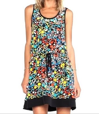 MARC by MARC JACOBS Size S Silk Black Multi Color Abstract Cinch Blouson Dess S