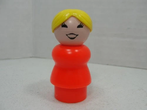 Vintage Fisher Price LITTLE PEOPLE  Yellow Hair  Teacher, Mother, Orange  Outfit