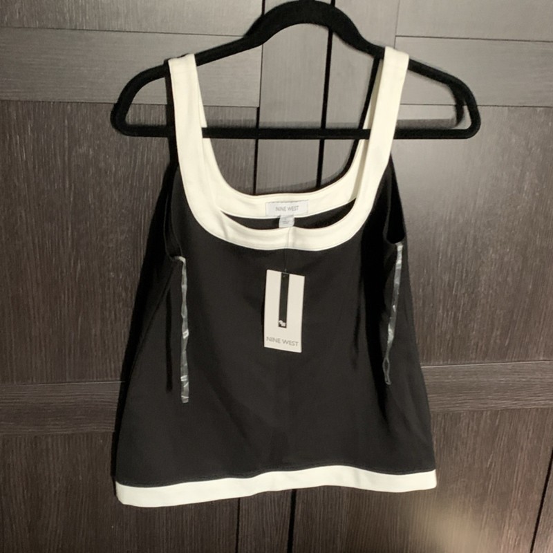Nine West Black White Colorblock Square Neck Tank Top Size L