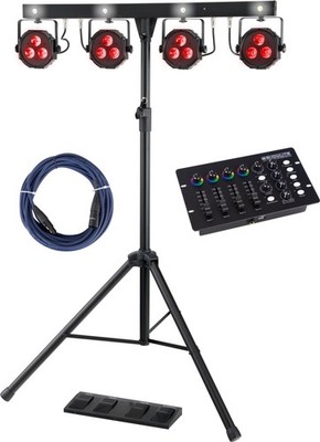 Enorm helle Tri-LED & Strobe-Komplettanlage mit Funk-Fußsteuerung & DMX-Operator