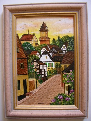 1992 NAIVE MALEREI* KRONBERG STEINSTRAßE SIGNIERT ALLMUTH GUTBERLET   10x15cm - Bild 1 von 4