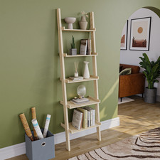 SALE 5 Tier Ladder Bookcase Leaning Display Storage Shelf Unit Pine