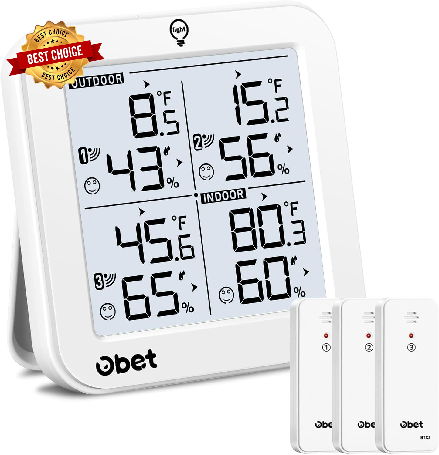 Indoor Outdoor Thermometer Wireless with 3 Sensors Weather Station Temperature