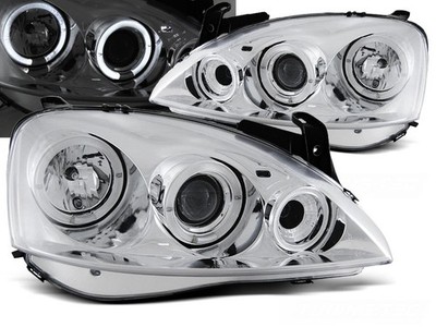 Headlights for Opel Corsa C 2000 2001 2002 2003-2006 VR-1432 Angel Eyes Chrome