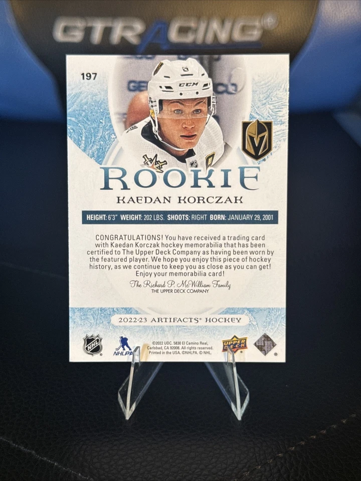 2022-23 Upper Deck Artifacts Kaedan Korczak Rookie Memorabilia /99 #197 Vegas GK - Image 4 of 4