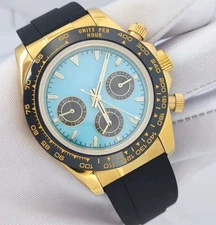 VK63 Panda Mod Chronograph Gold Watch Black Diamond Meca Quartz Mens Racing DJ