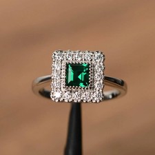 1.04 Ct Emerald Cut Natural Emerald  Diamond Wedding Ring 14K White Gold