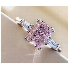 Pink ring - radiant cut - silver - CZs size 9.