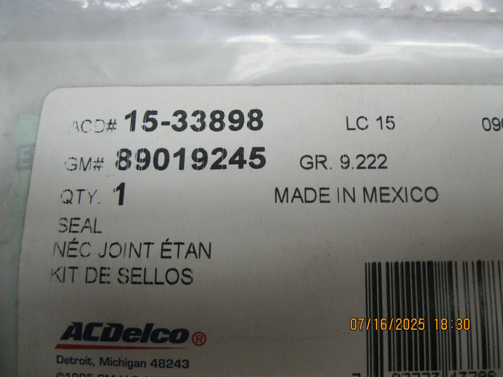 A/C Expansion Valve Seal ACDelco GM Original Equipment 15-33898 for ...