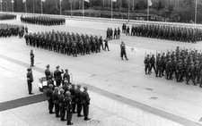 American troops of infantry marching past a VIP stand during a par- Old Photo