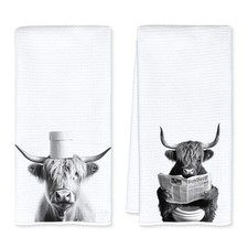 2 PCS 16x24 Inch Funny Cow Decorative Hand Towels Bathroom Kitchen Farm Decor