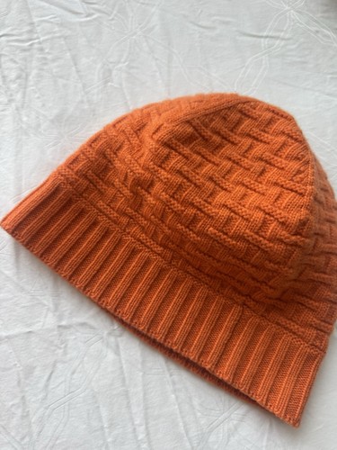 HERMES H logo beanie hat knit cap Knit hat Cashmere Orange New Without Tags
