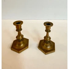 Pair of vintage 3" high midcentury brass candlesticks, vintage