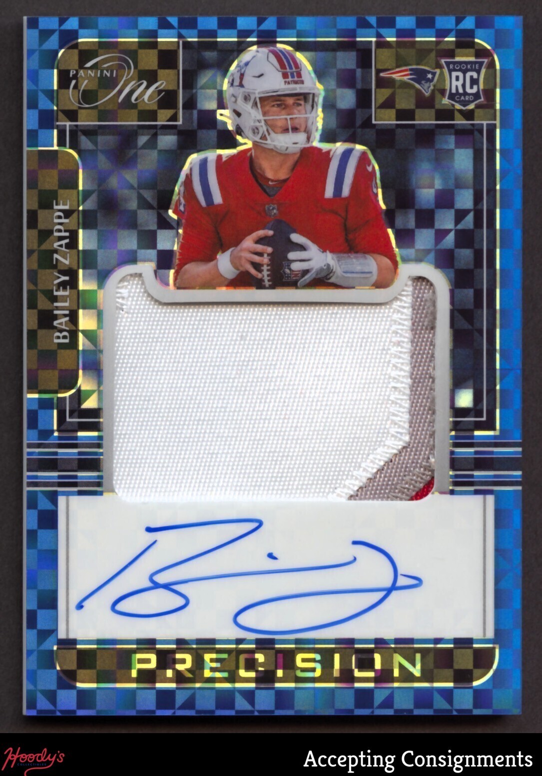 Bailey Zappe Panini One #316 Precision Patch Autograph-Blue