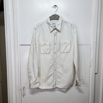 Visvim Hemd Off White Grün Knopf Baumwolle Leinenmischung Japan Langarm Größe 2