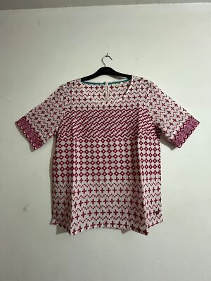 EX White Stuff  Women's Short Sleeve Round Neck  Broidery Eyelet Top, Pink-Multi