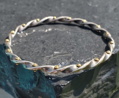 Gurhan Bangle Bracelet Sterling Silver 24k Gold twist Midnight  7.75'' inside