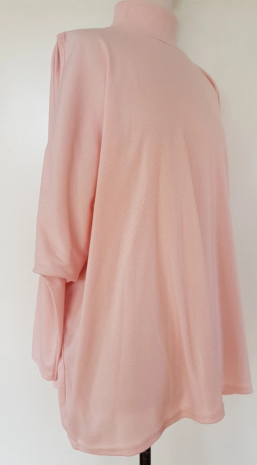 BOOHOO Soft Pink High Neck Cold Shoulder Batwing Rib Knit Top Size 16 BNWT - Image 2 of 4
