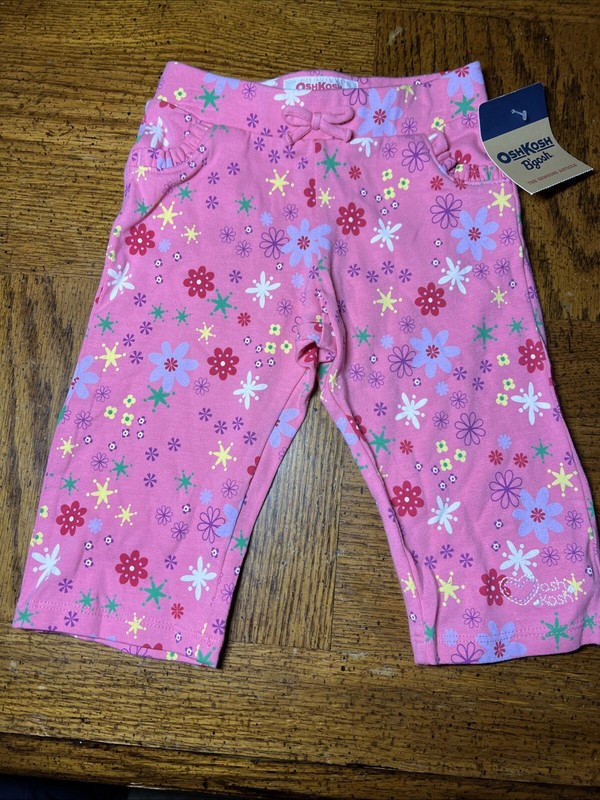 Vintg GIRL'S OSH KOSH B’GOSH FLORAL PANTS 6 Mo NWT Real Pockets w/Ruffles! 1-3-8