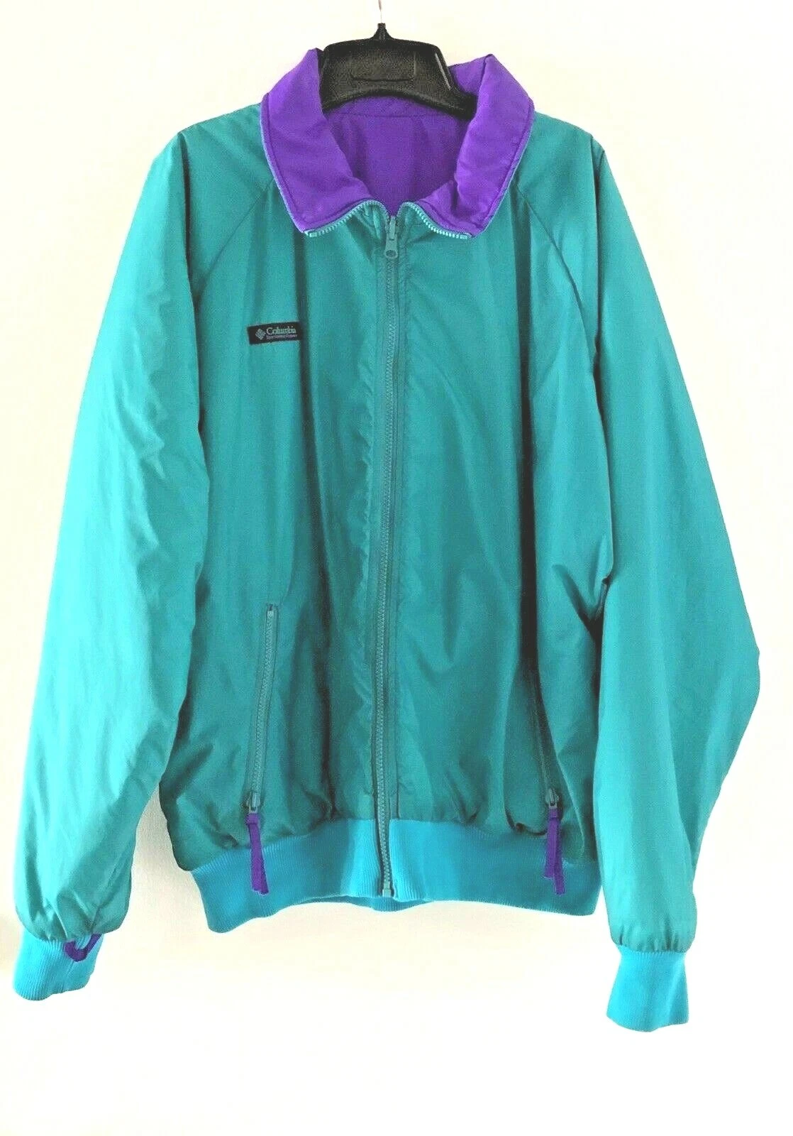 Men's Columbia Coat Reversible Thinsulate 3M Teal Green Purple Size XL Logo