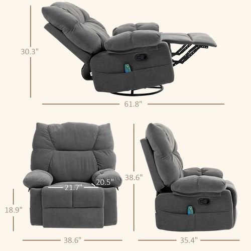 HOMCOM Vibration Massage Chair Recliner with Heat, Oversized Swivel Rocker Chair - Picture 7 of 10