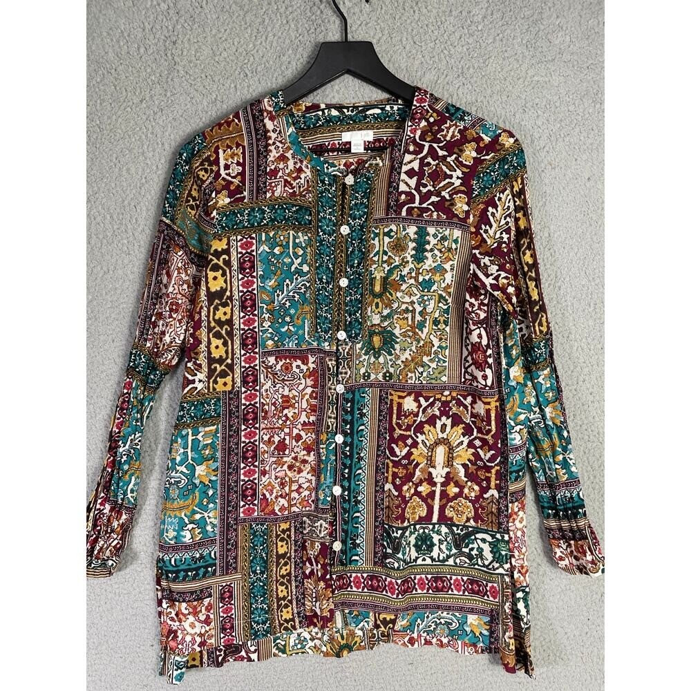 Patchwork Boho Rayon Tunic Blouse Petite Small Lo… - image 3