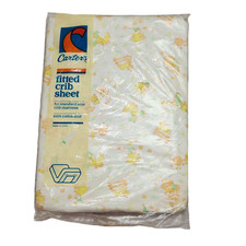 Vintage Carter's Fitted Crib Sheet NOS Yellow Sheep Duck Baby Bed Cat Nursery