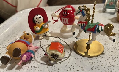 Vintage 1989-90 s Hallmark Ornaments M&M Firefighter Owl Carousel & Winnie Pooh